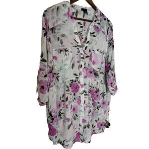 Torrid Womens 2 Sheer Button Up Blouse Flowers Fairy Ruffle Spring Plus‎ 2x